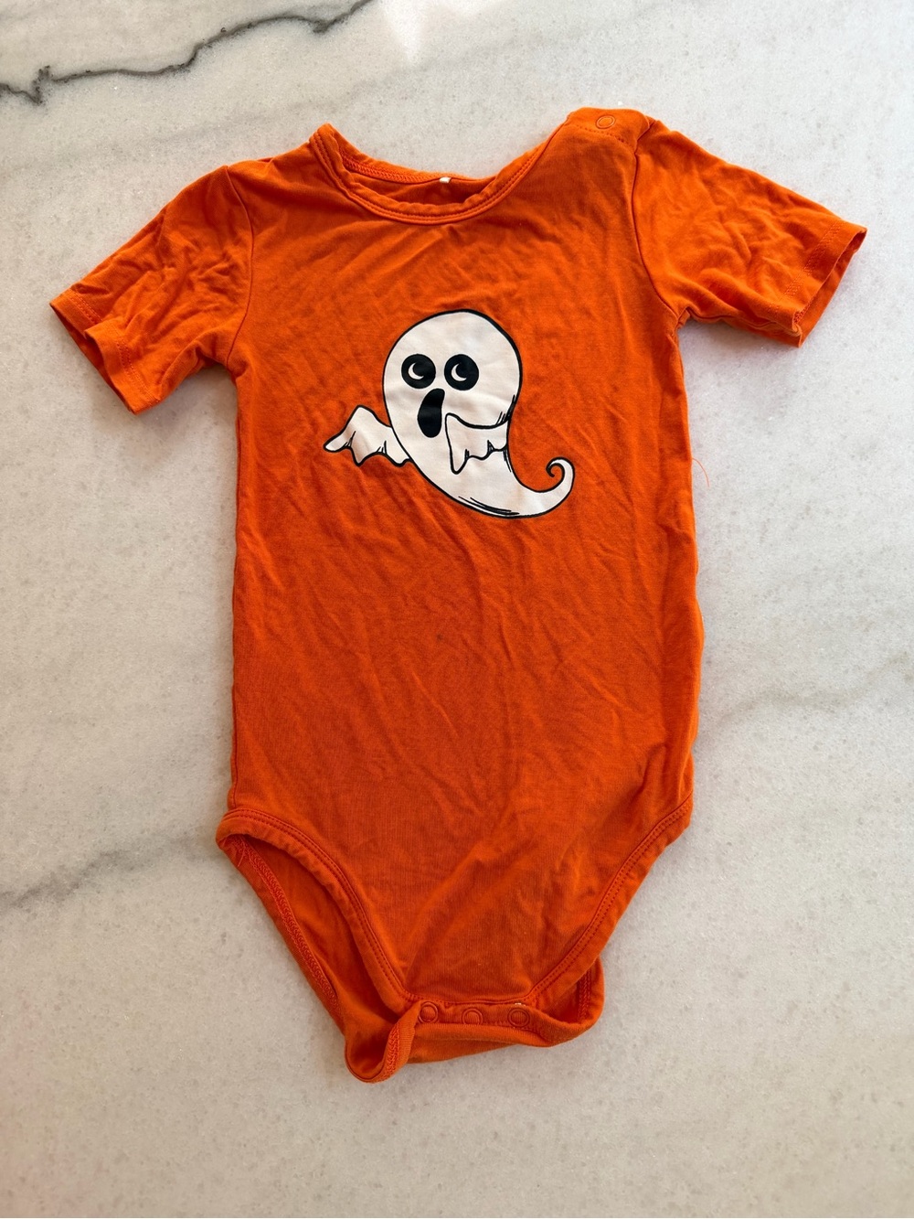 Posh Peanut Orange Short-Sleeve Ghost Graphic One-Piece Bodysuit